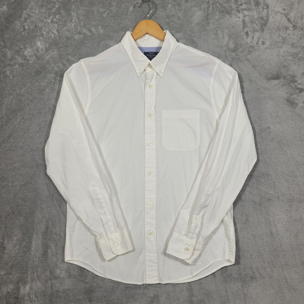 Abercrombie Fitch Shirt Mens Large White Stretch Oxford Button Down Long Sleeve